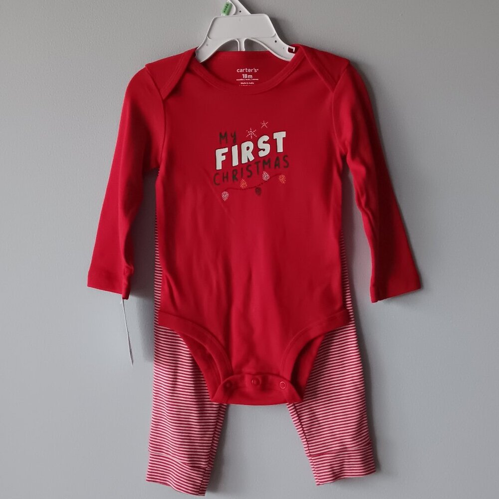 Carter's 2 Piece Christmas Outfit Onesie Pants My First Christmas 18 Months